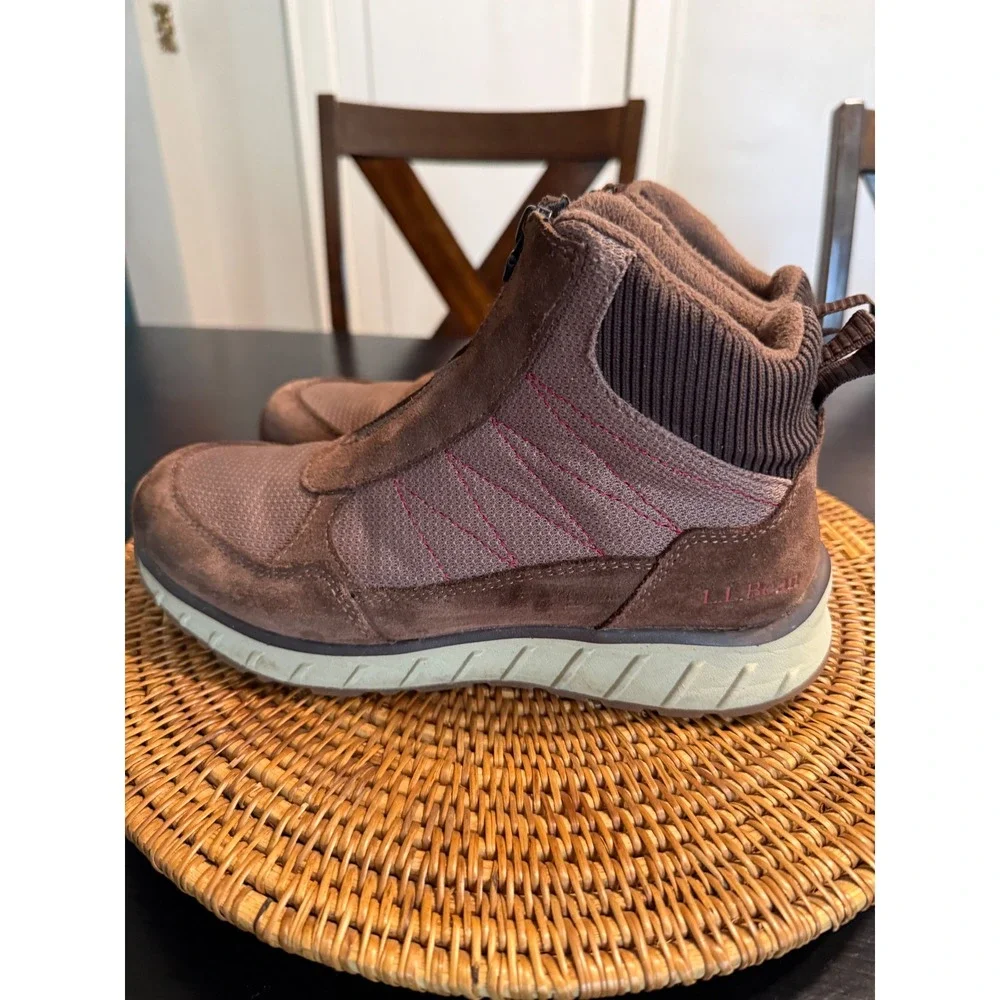 LL Bean Mens Snow Sneaker Boots Brown Waterproof Primaloft‎ Zip 520253 Size 7 M